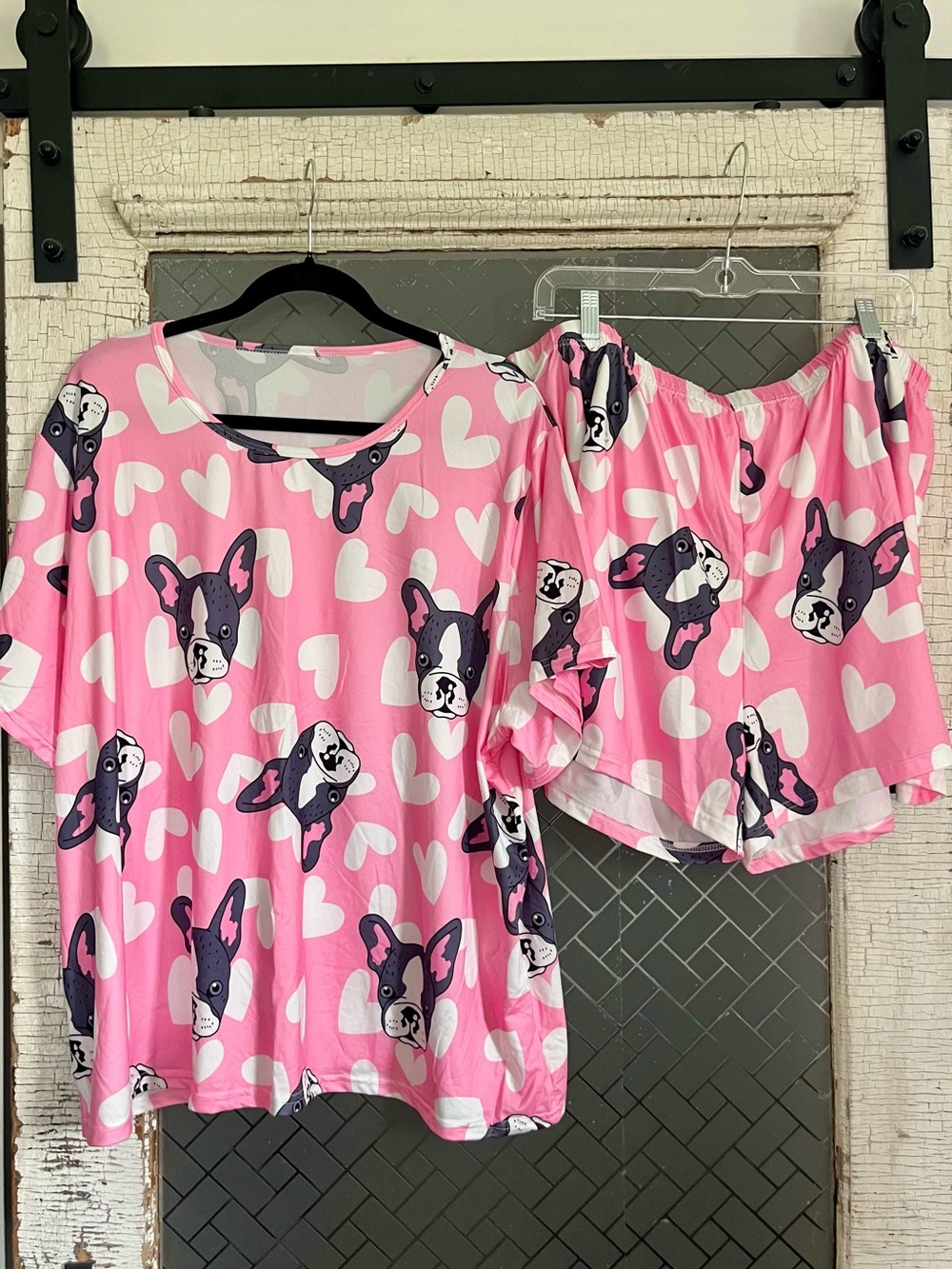 Pink French Bulldog Print Pajama Set - Women's Sleepwear